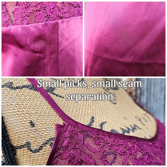 Satin Lace Chemise VTG Victoria's Secret Size M Burgundy Vintage Gold Label Gown - Picture 5 of 8